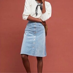 Anthropologie Blue Button-Front Corduroy Skirt